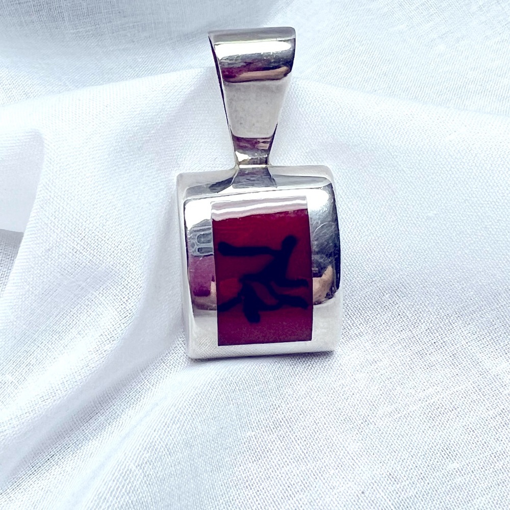 Silpada Pendent - Red with Black inlay - Sterling Silver